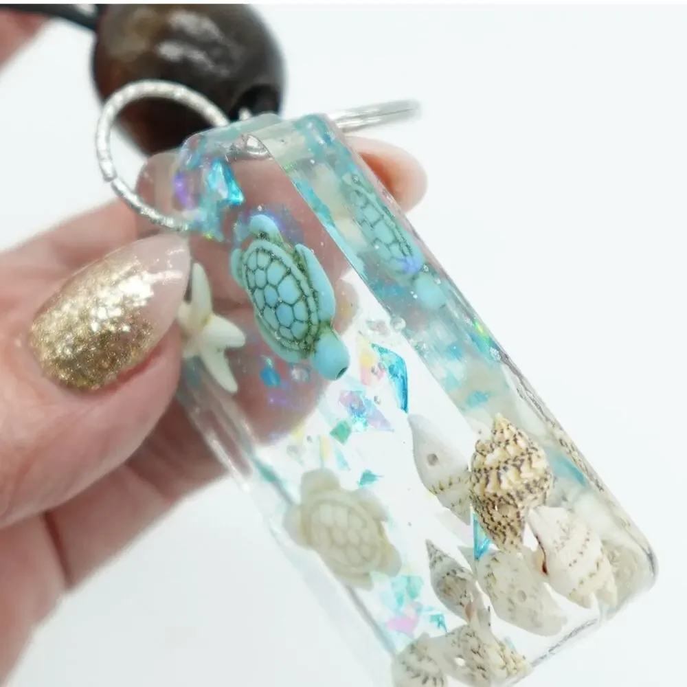 Tropical theme resin beach Keychain Pool Key turtles, shells & starfish